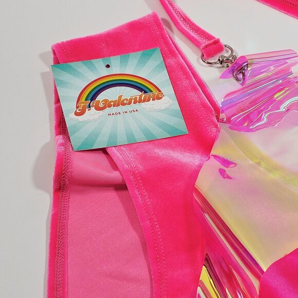 J Valentine Hot Pink Vinyl Overlay High Cut Short Rave Festival Size XXL - Picture 3 of 7